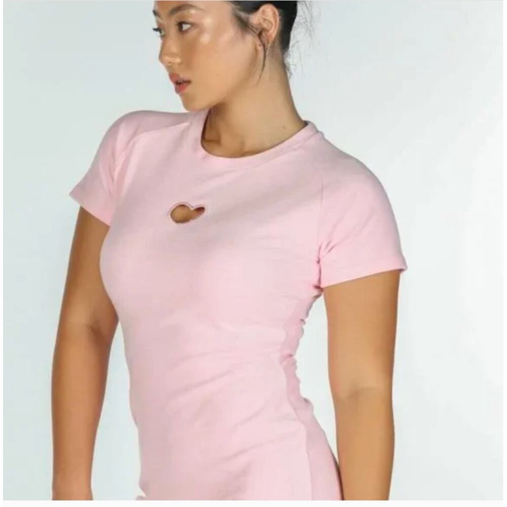 Saski Pink Blush Sweetheart Cut Out Terry Cloth Mini Dress Size XS NWOT - Picture 2 of 12